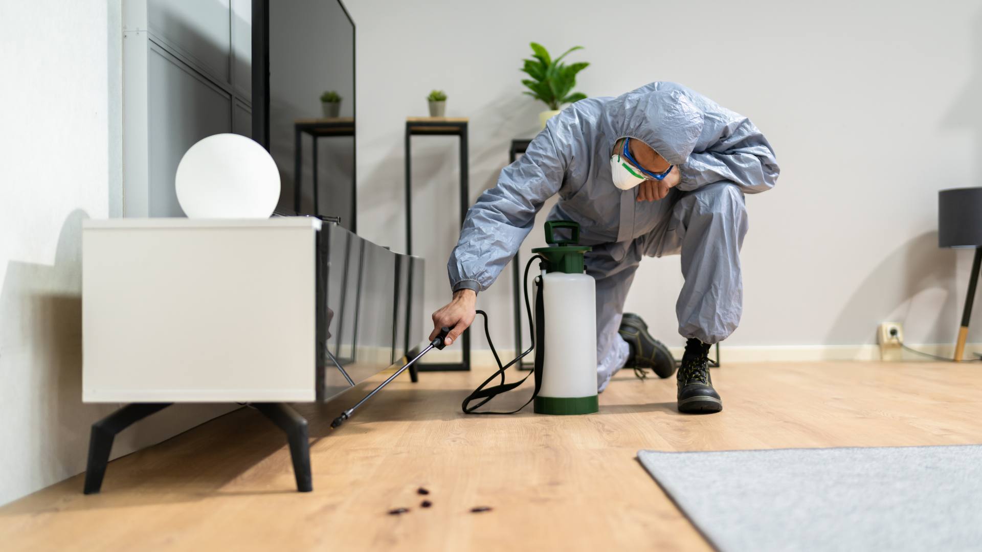 An exterminator handles a pest invasion.